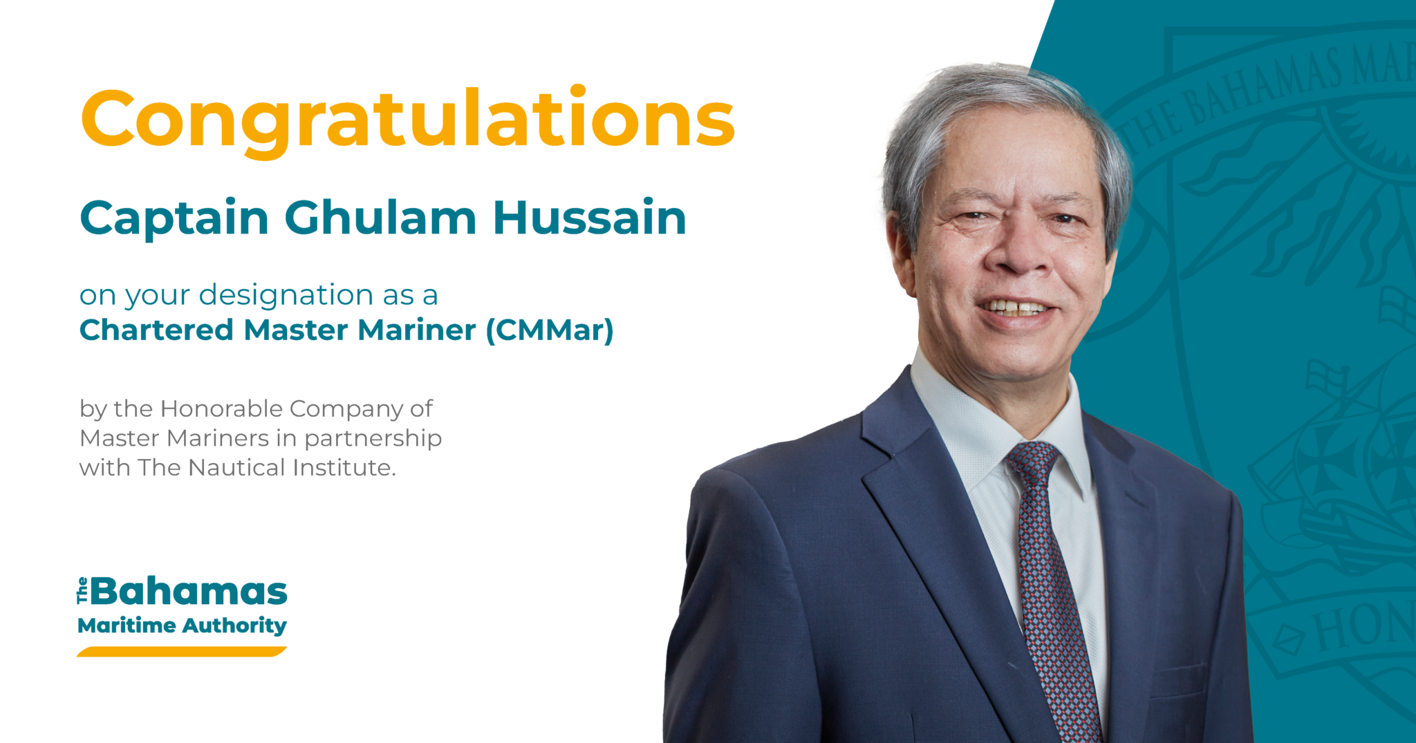 BMA’s Captain Ghulam Hussain Awarded Chartered Master Mariner (CMMar ...